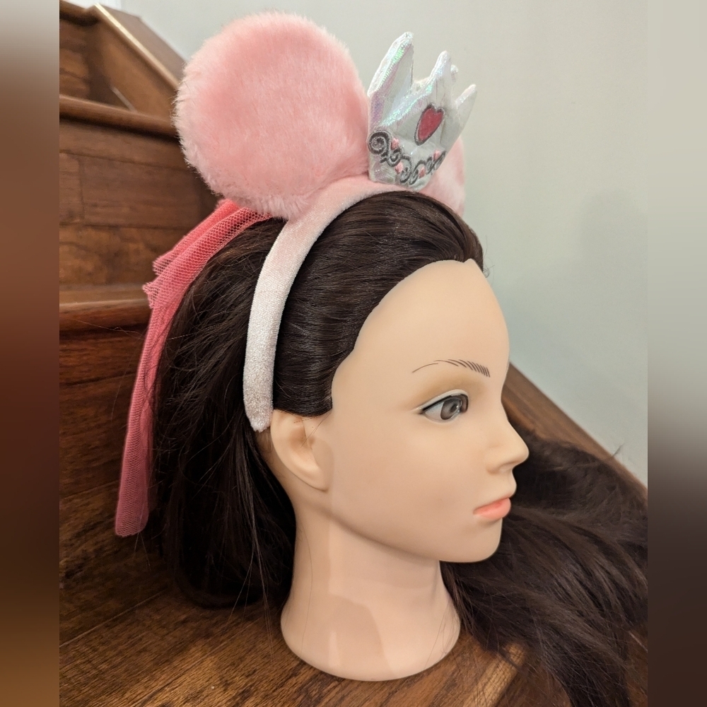 Disney Pink Plush Minnie Mouse Headband with Tulle Veil and Crown OS